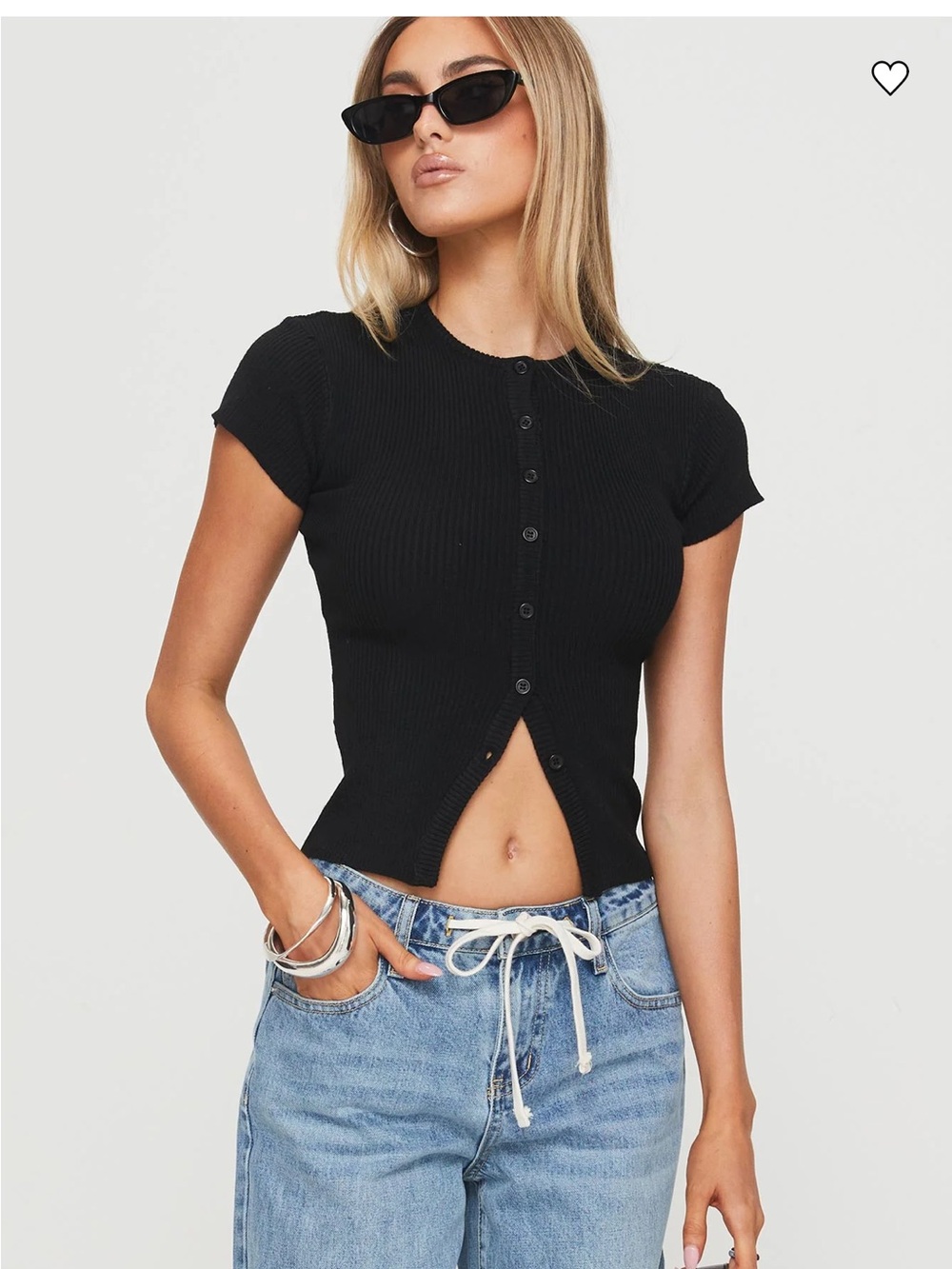 Princess Polly Black Ribbed Button-Up Tee - Picture 7 of 8